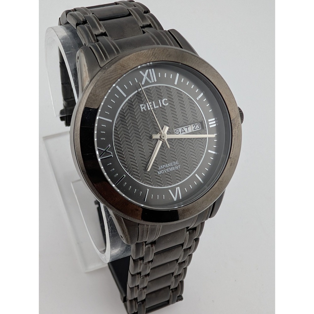 Relic Caldwell Watch Men 40mm Case 6.25" Gray Band‎ ZR12053- New Battery